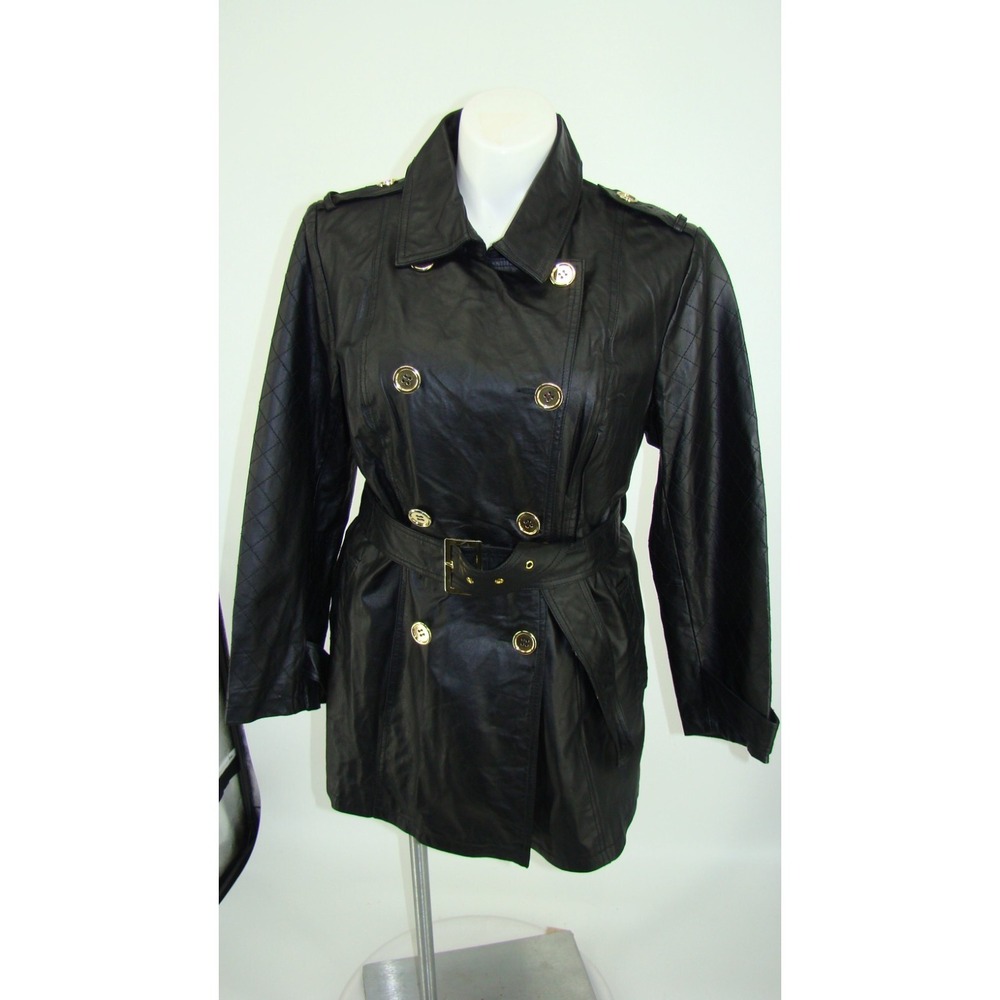 NEW IMAN PLATINUM ROCK THE RUNWAY BLACK LEATHER TRENCH COAT JACKET PLUS SIZE 1X
